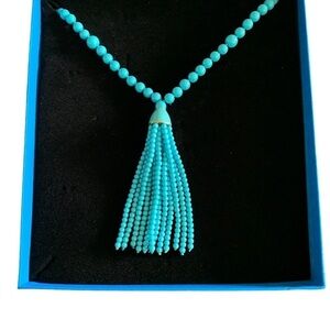 🆕 Kenneth Jay Lane Blue Tassel Necklace Palm Beach Party 34" Long Tassel 4.5”